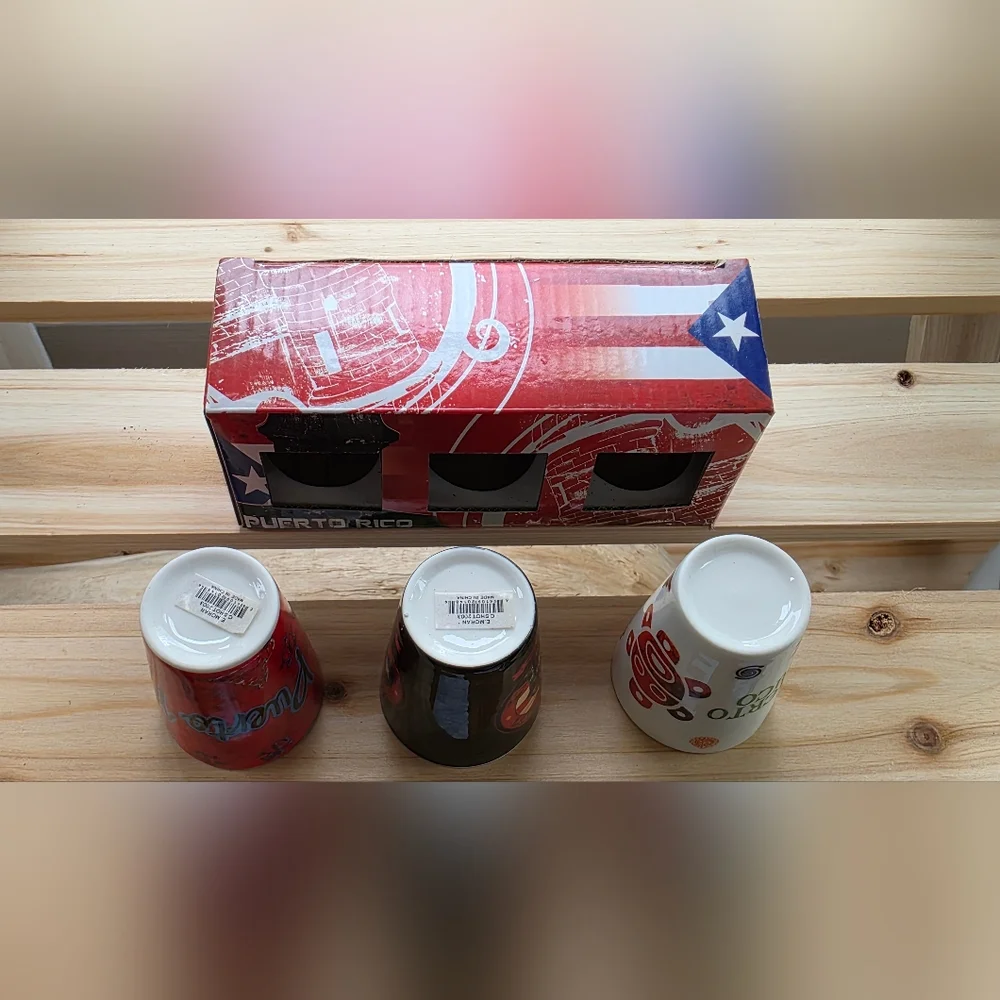 Puerto Rico Ceramic Shot Glass Set - Black, Red, White‎